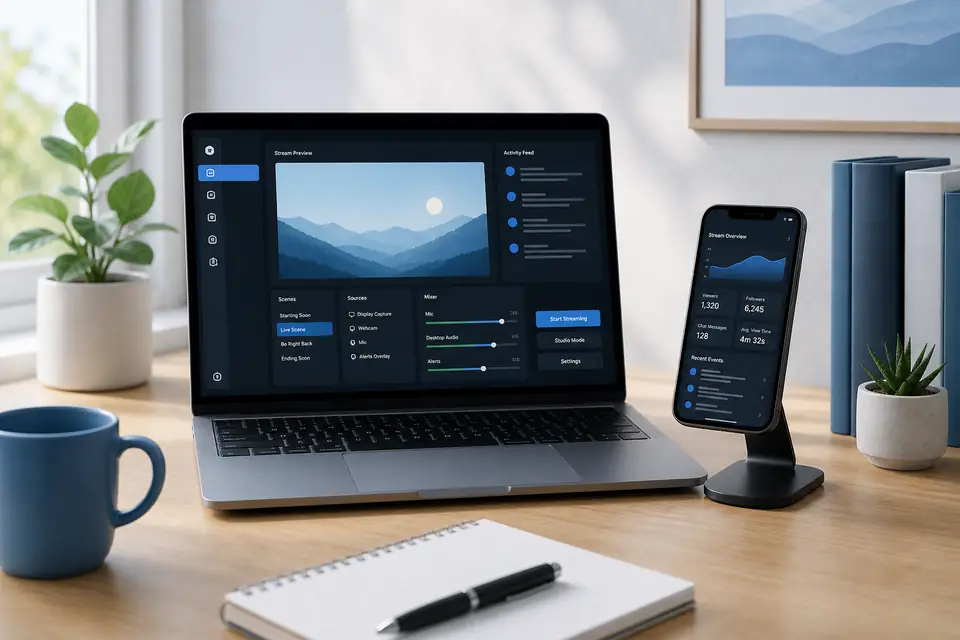 Windows PC laptop beside a smartphone for MovieBox PC emulator guide